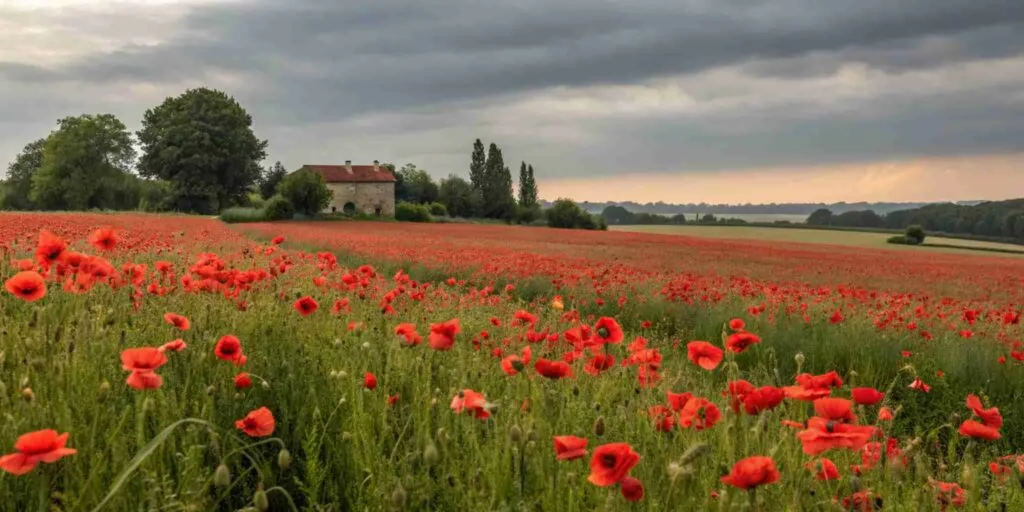 a photo of a field of poppies in full bloom the f1