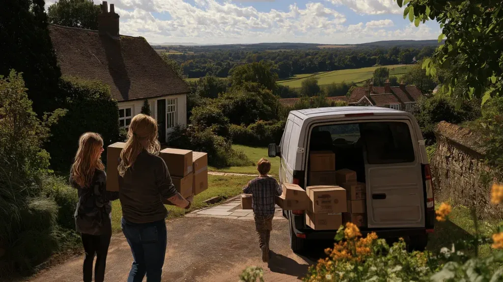 steling1 A british family carrying boxes and smiling as they b57c9e32 443c 49b0 9f7d 1920f6e4aca9 3