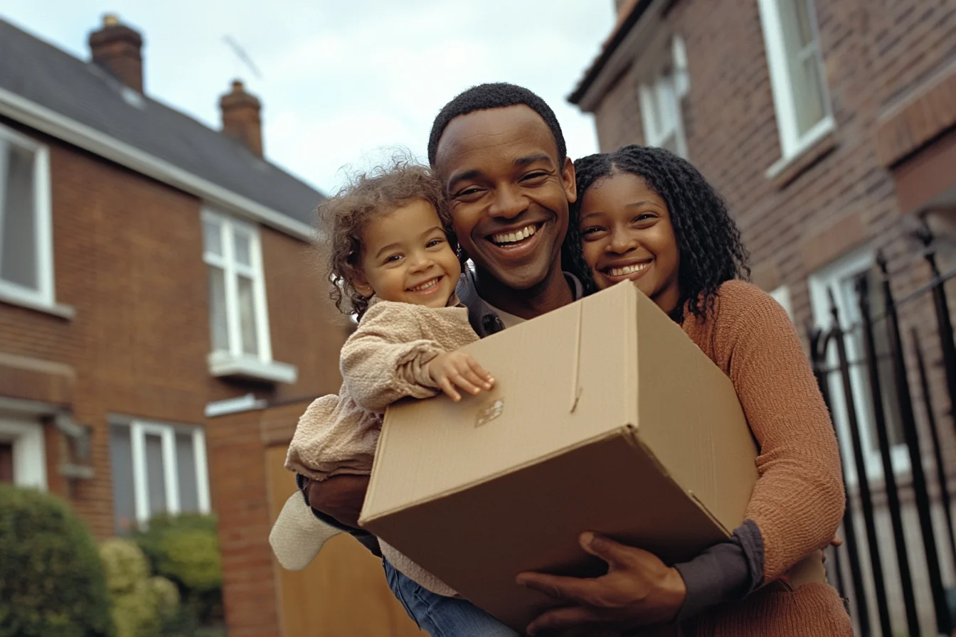 A family moving into their new home